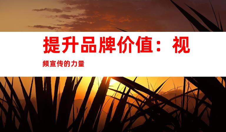 提升品牌价值：视频宣传的力量