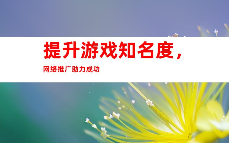 提升游戏知名度，网络推广助力成功