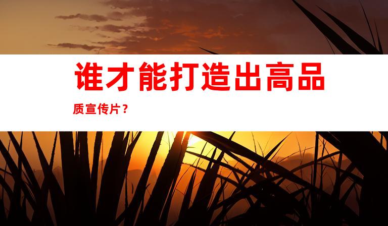谁才能打造出高品质宣传片？