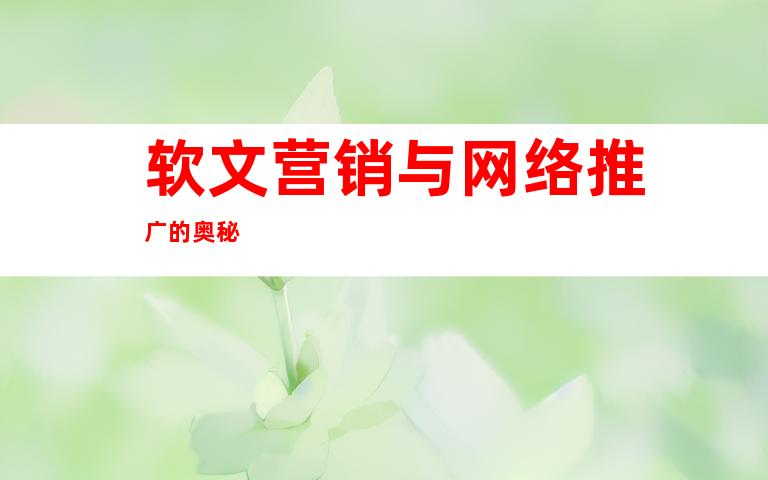软文营销与网络推广的奥秘