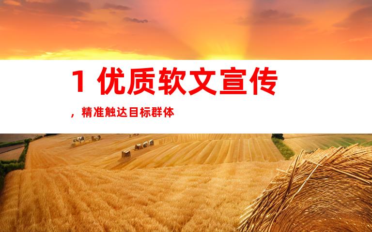 1. 优质软文宣传，精准触达目标群体