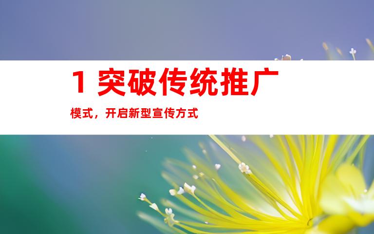 1. 突破传统推广模式，开启新型宣传方式