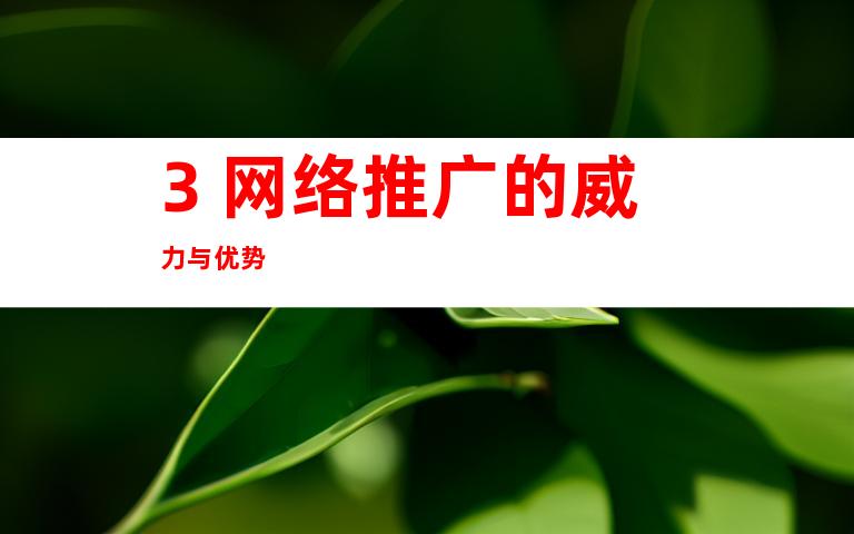 3. 网络推广的威力与优势